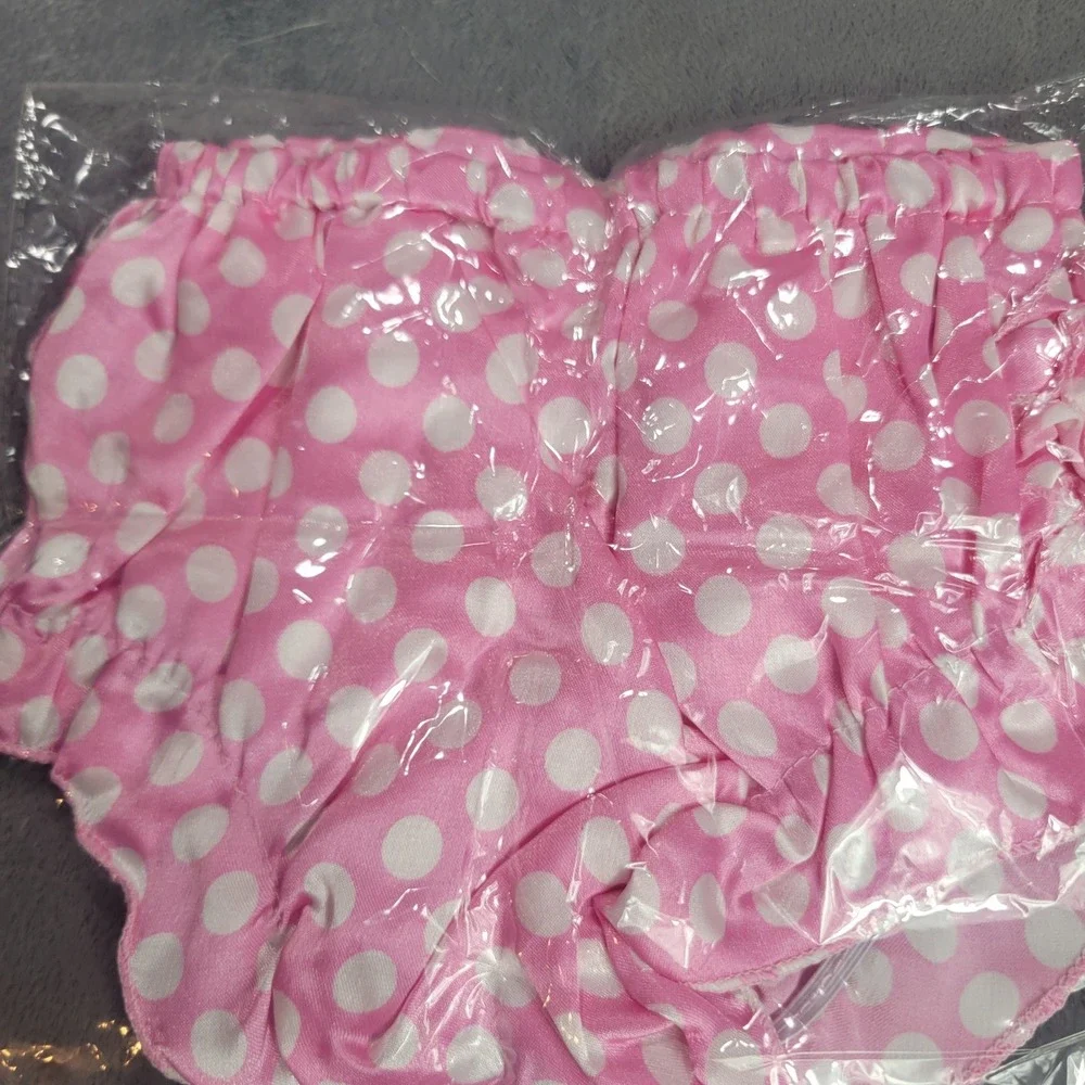 Pink Polka Dot Ruffle Bloomers Baby Toddler Diaper Cover Satin Bow Size L
